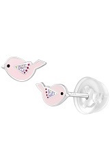 nice silver bird silicone push back baby stud earrings